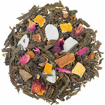 Grner Tee Wintertee mit Fruchtstcken und Gewrzen, aromatisiert